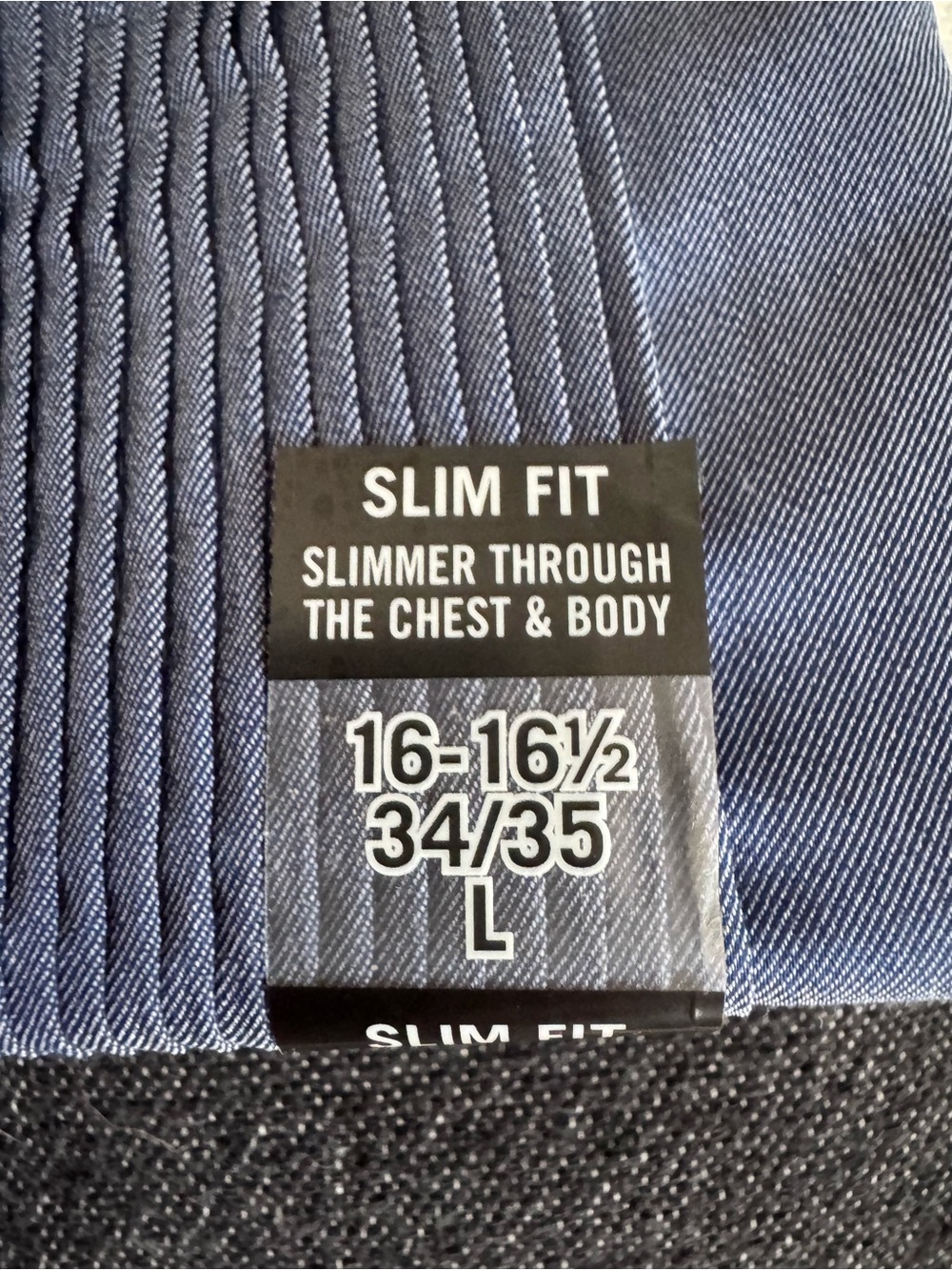 Calvin Klein Mens Blue Pleated Front Dress Shirt size L - Picture 3 of 5